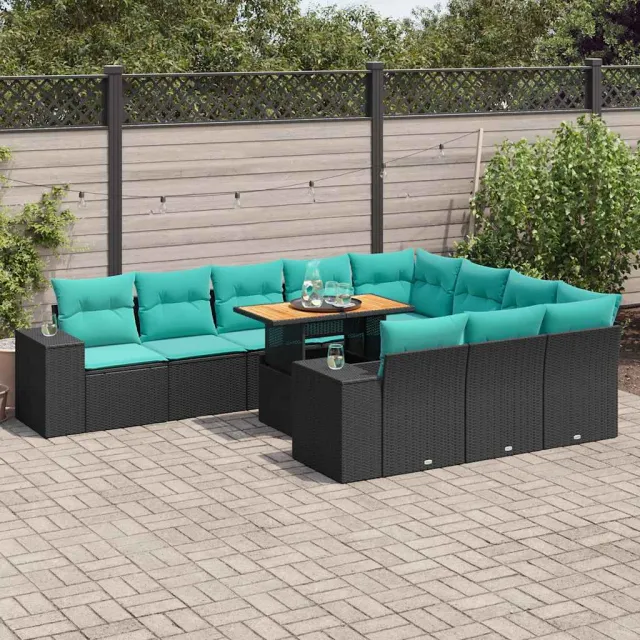 vidaXL 11-delige Loungeset met kussens poly rattan zwart, foto 2