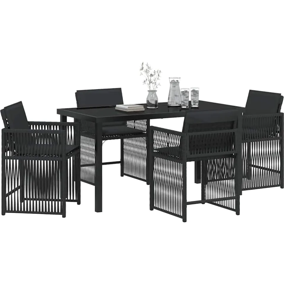 vidaXL Tuin eettafelset 5 st Zwart poly rattan