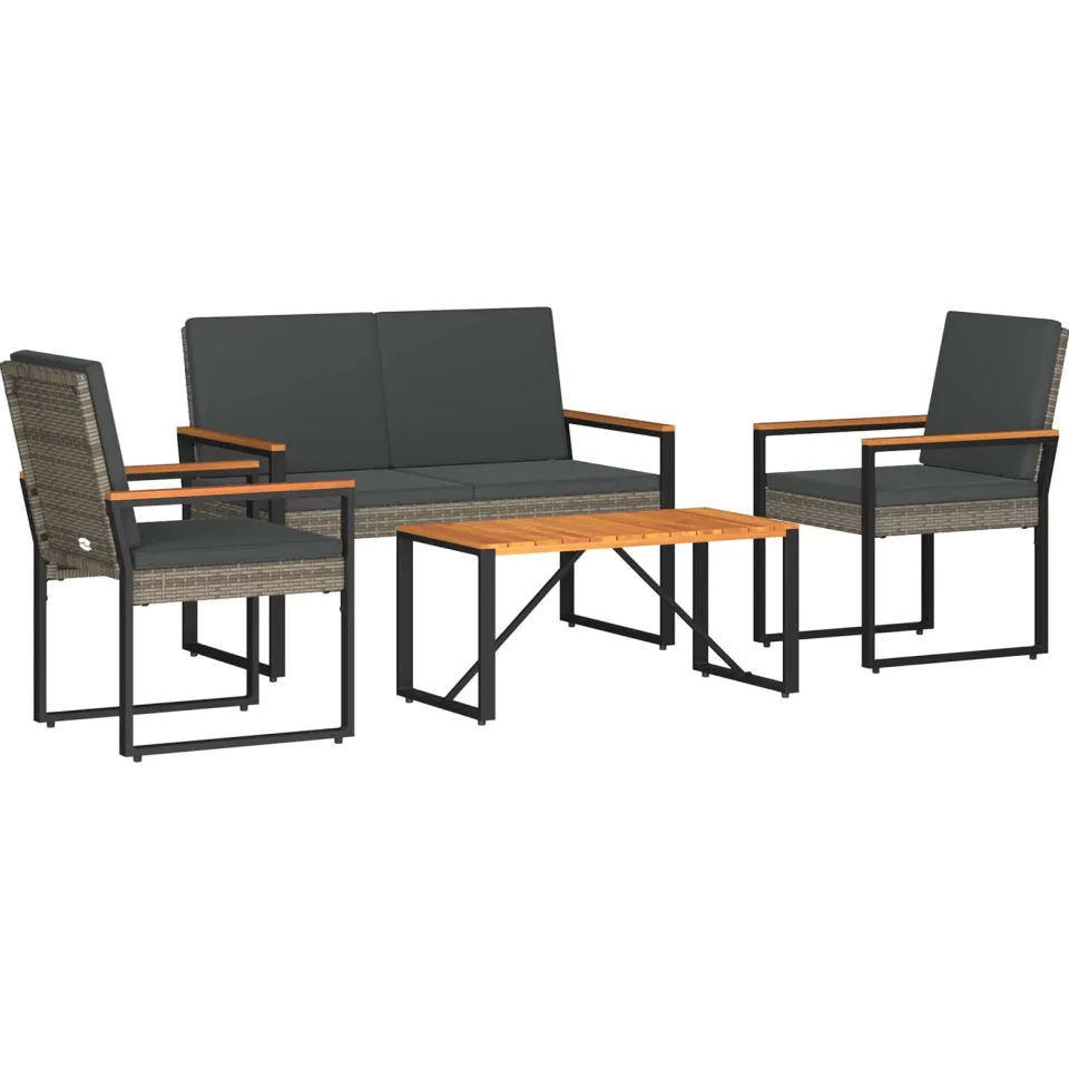 vidaXL Buitenmeubelset 4 st Grijs en Donkergrijs poly rattan