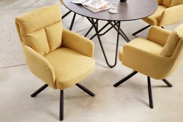 Invicta Interior Draaibare retro stoel BIG GEORGE mosterdgeel met armleuningen en Bonnell veerbekleding - 42083 Zie omschrijving