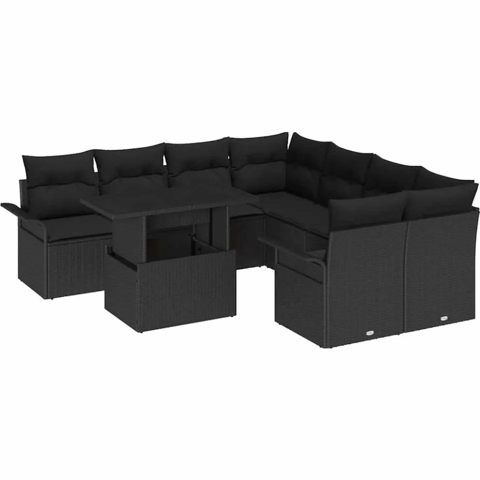 vidaXL Tuin Sofa Set 9 st Zwart [Synthetisch]: Poly Rattan