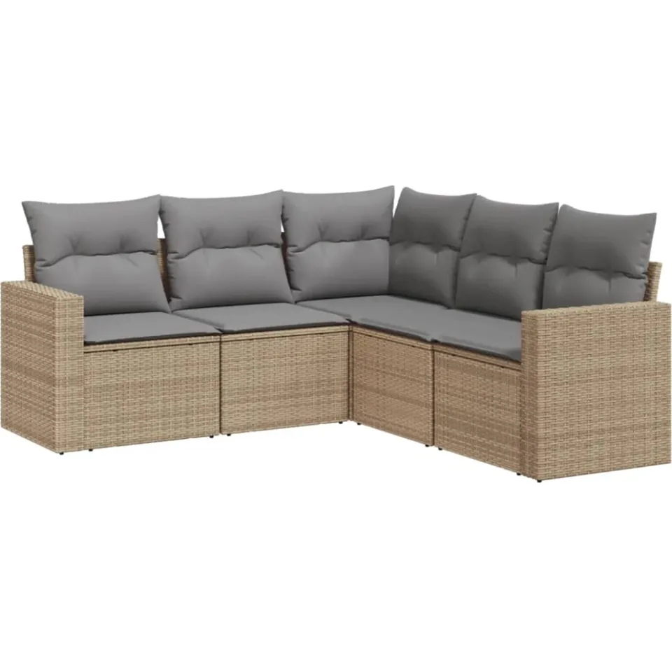 vidaXL 5-delige Loungeset met kussens poly rattan beige, foto 3