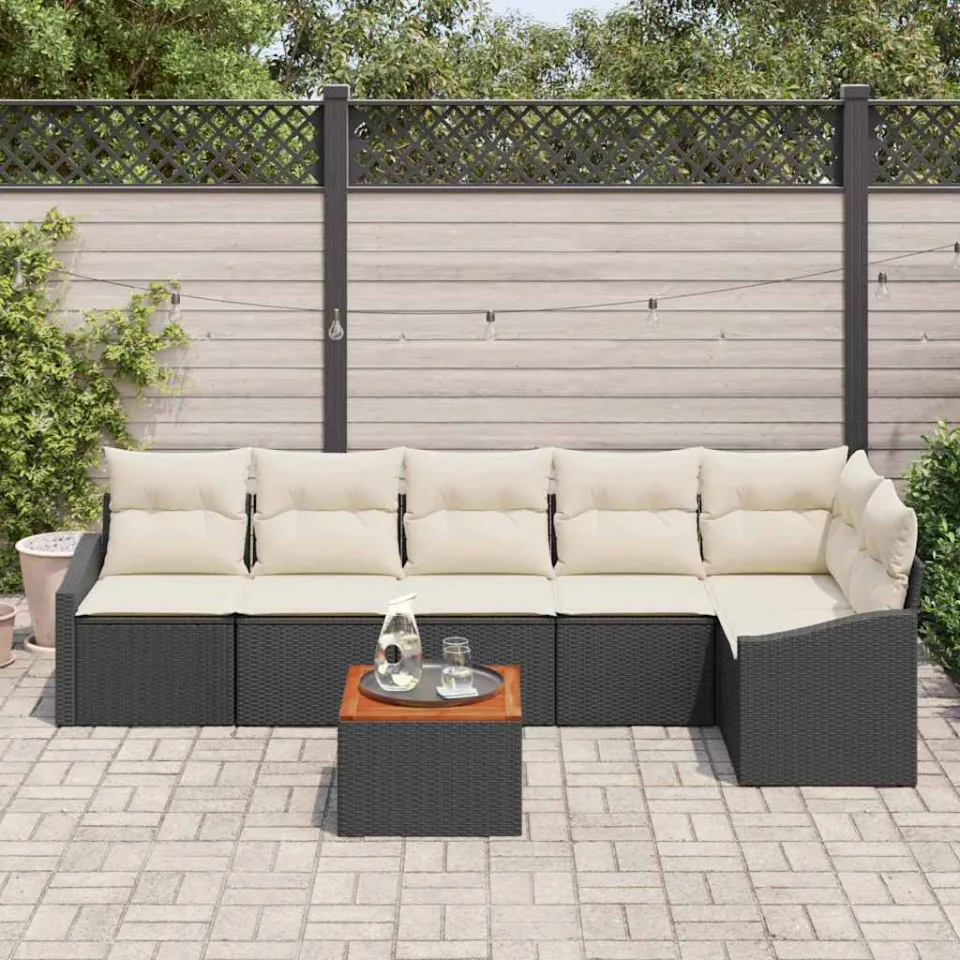 vidaXL Tuinbankenset 7 st Zwart poly rattan, foto 3