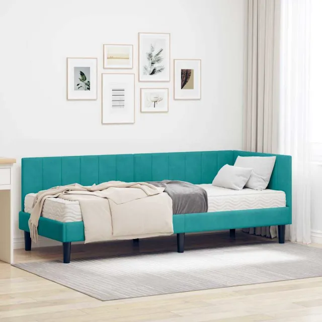 vidaXL Hoekbedframe met Matras 2 st Turquoise 80 x 200 cm Fluweel