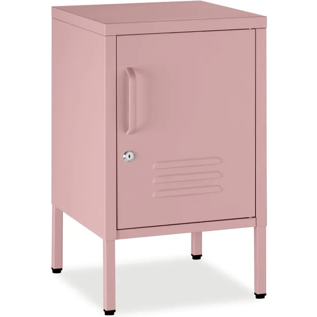 Tectake Stalen Nachtkastje - 35 x 42,5 x 60,5 cm - Modern - Deur en Magneetsluiting en Sleutels - Kabeldoorvoer - Bedkastje - Bijzettafel - Nachtkastjes - Roze