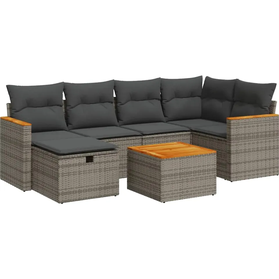 vidaXL 7-delige Loungeset met kussens poly rattan grijs, foto 3