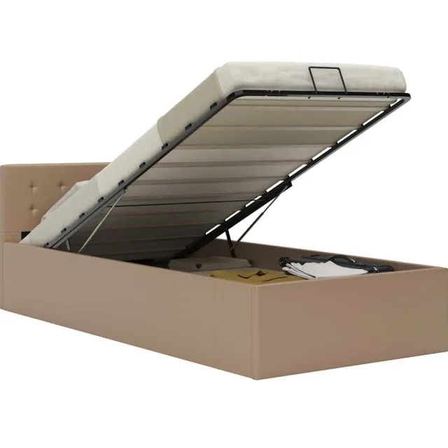 vidaXL Bedfram met opslag hydraulisch kunstleer cappuccino 100x200 cm Bruin