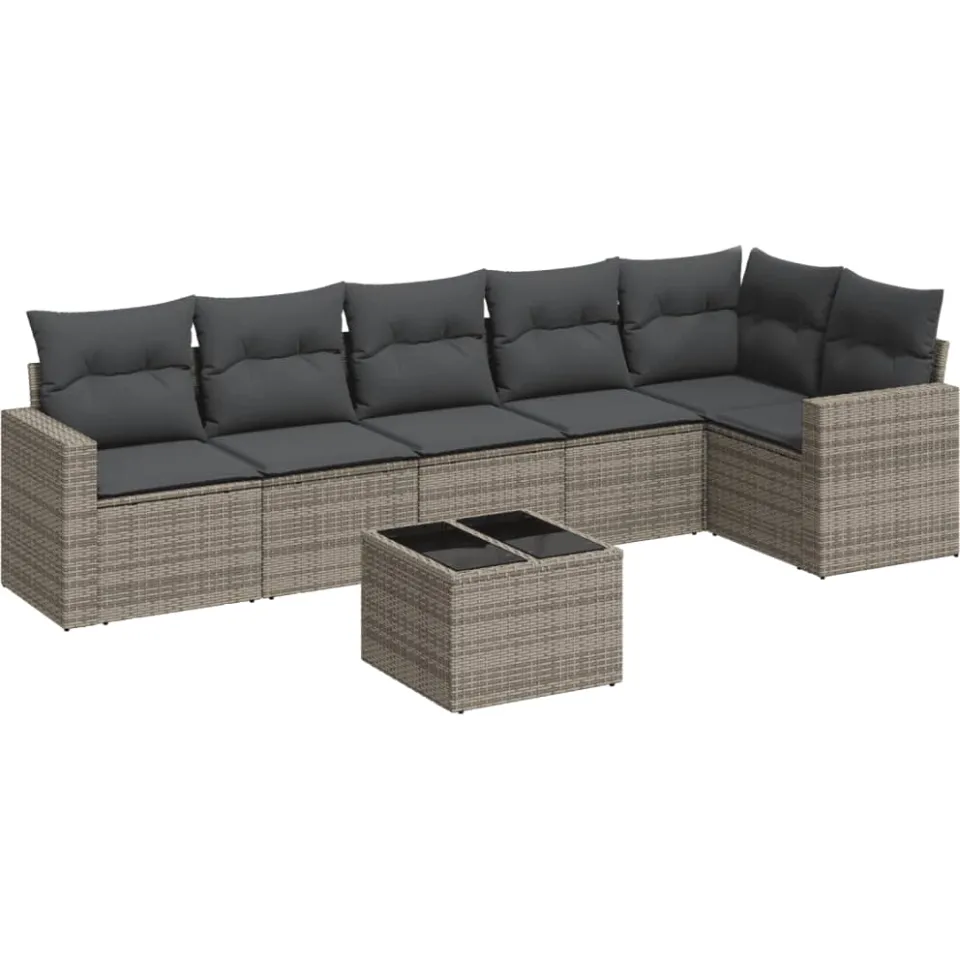 vidaXL 7-delige Loungeset met kussens poly rattan grijs