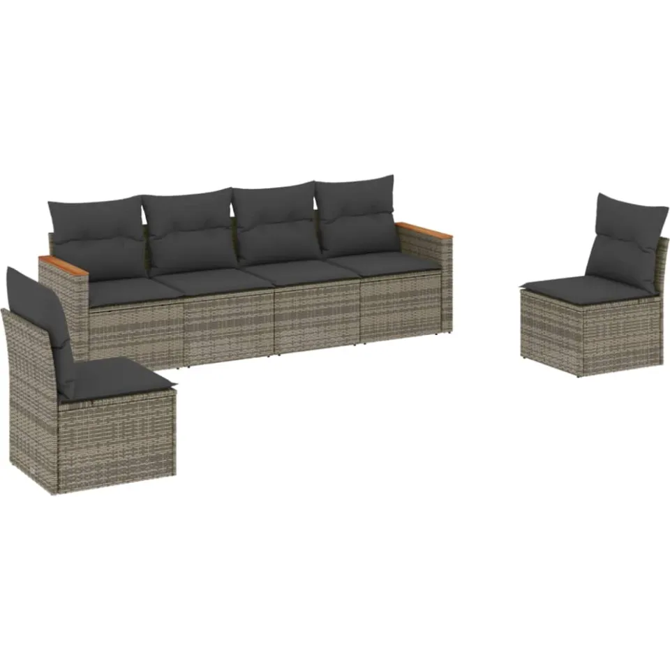 vidaXL 6-delige Loungeset met kussens poly rattan grijs, foto 3