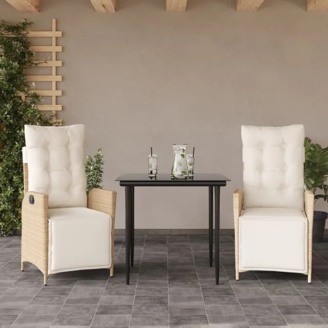 vidaXL 3-delige Tuinset met kussens poly rattan beige, foto 2