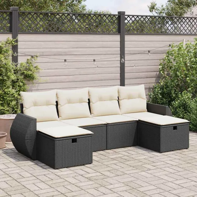 vidaXL 6-delige Loungeset met kussens poly rattan zwart
