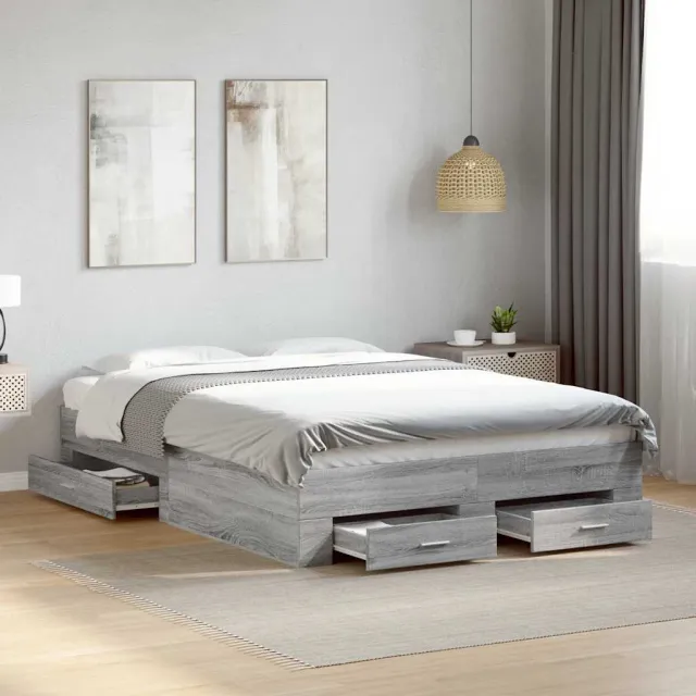 vidaXL Bedframe met lades bewerkt hout grijs sonoma eiken 120x190 cm