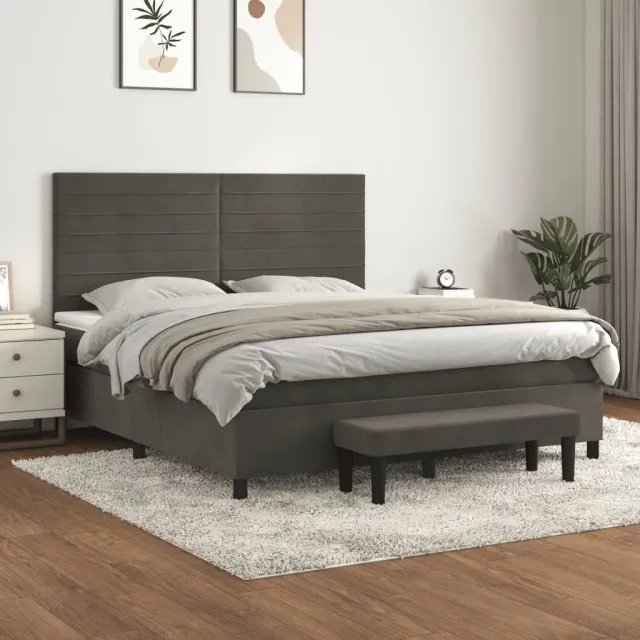 vidaXL Boxspring met matras fluweel donkergrijs 160x200 cm grijs