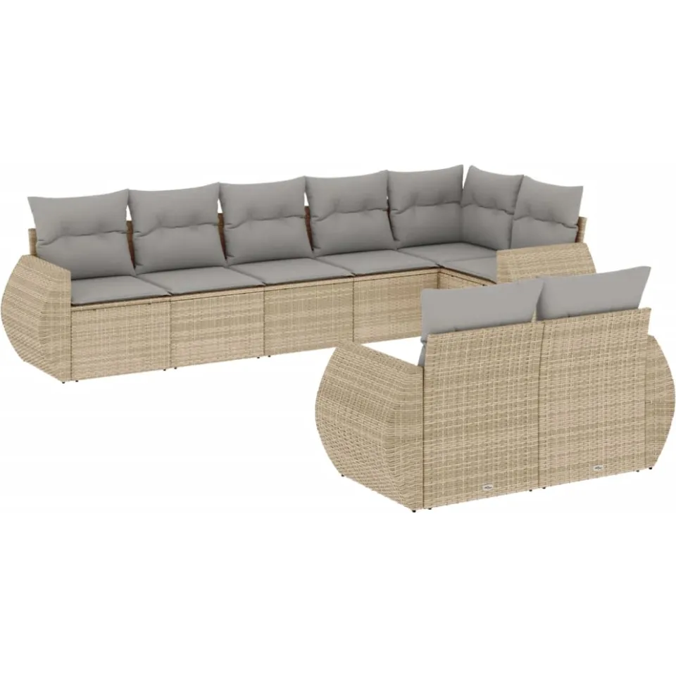 vidaXL 8-delige Loungeset met kussens poly rattan beige, foto 3
