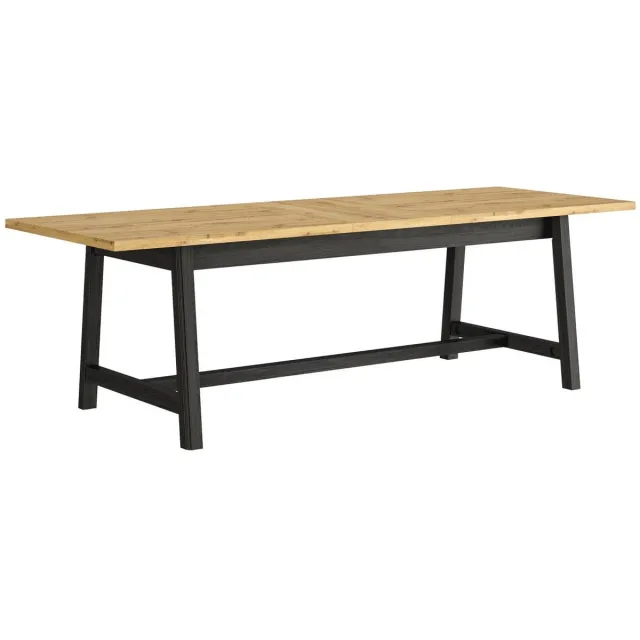 Gami Belfurn - Eettafel Sequoia – zwart met eik artisan blad – 1 verlengblad – 204/252 cm eiken