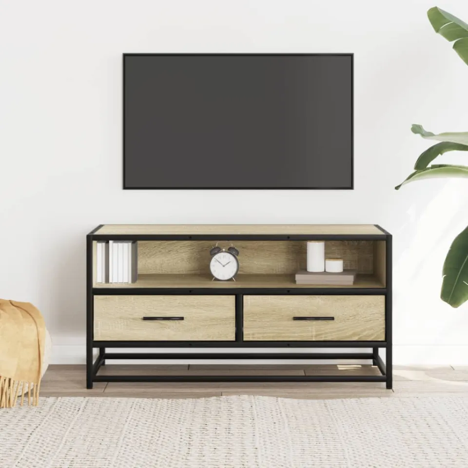vidaXL Tv-meubel 80x34,5x40 cm bewerkt hout metaal sonoma eikenkleurig, foto 2