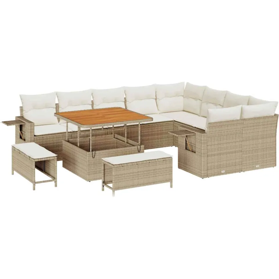 vidaXL Tuinbankenset 12 st Beige poly rattan, foto 4