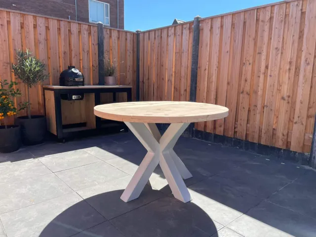 NordXL Industriële ronde douglas tafel Jet met matrixpoot