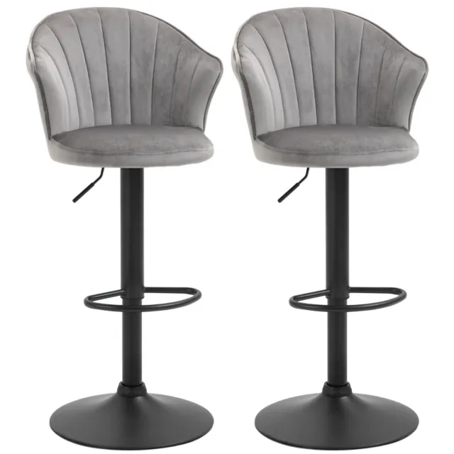 ZYLARO Barkruk - Set Van 2 - Draaibare Barstoelen Met Rugleuning - Fluwelen Touch - Bistrokruk - In Hoogte Verstelbaar - Armloos - Schuim - 54 x 56 x 91-111 cm - Grijs