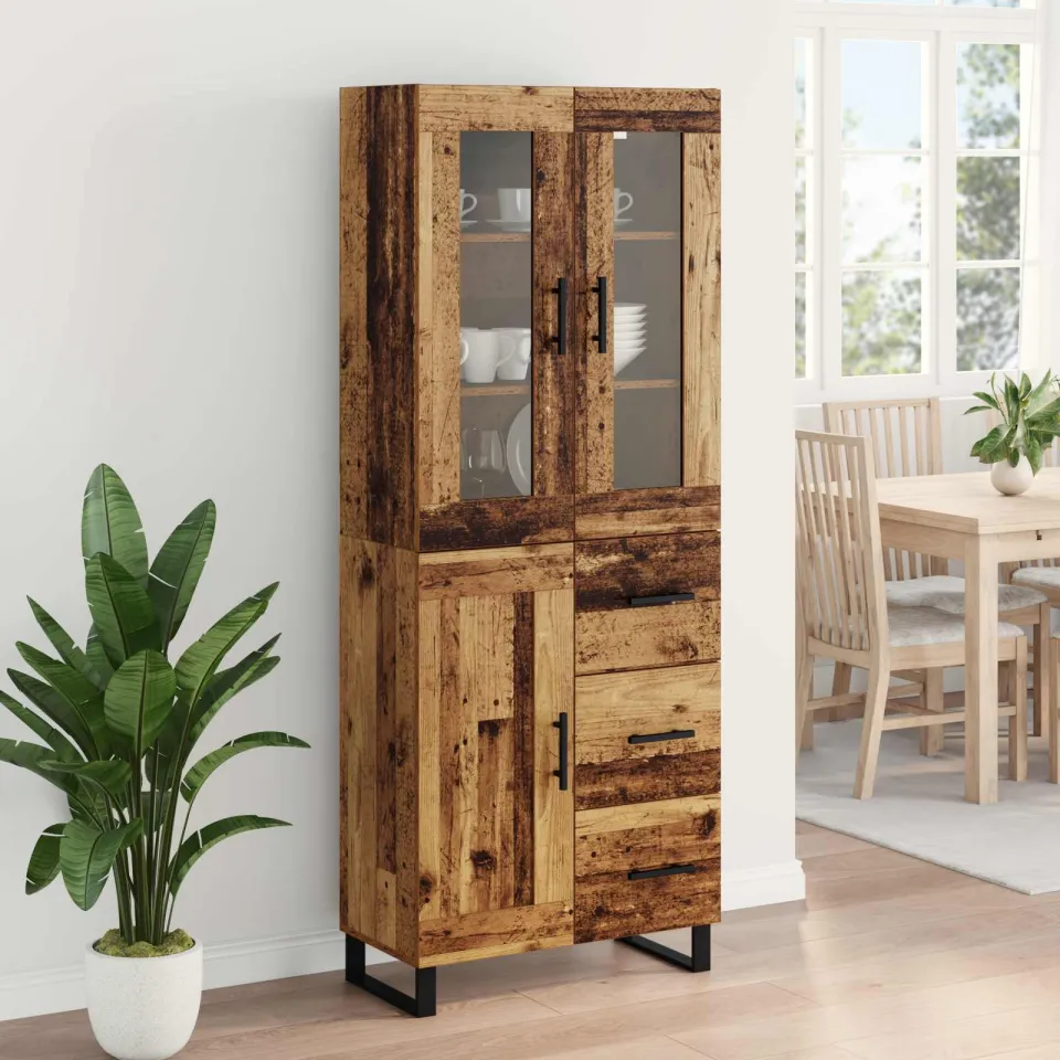 vidaXL Hoge kast 2 st Oud Hout 69,5 x 34 x 180 cm Bewerkt hout bruin, foto 3