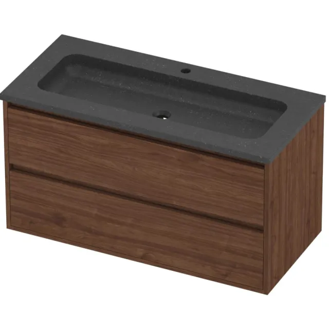 Proline Rollo Badmeubelset Hardsteen Elegant 1 Gat 100x46x54 cm Blue Stone Indian Walnut Houtlook