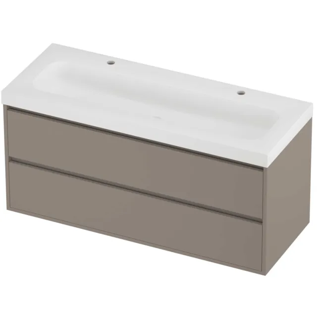 Proline Haga Badmeubelset Polystone Mezza 2 Kraangaten Greeploos 120x46x58 cm Mat White Clay Beige