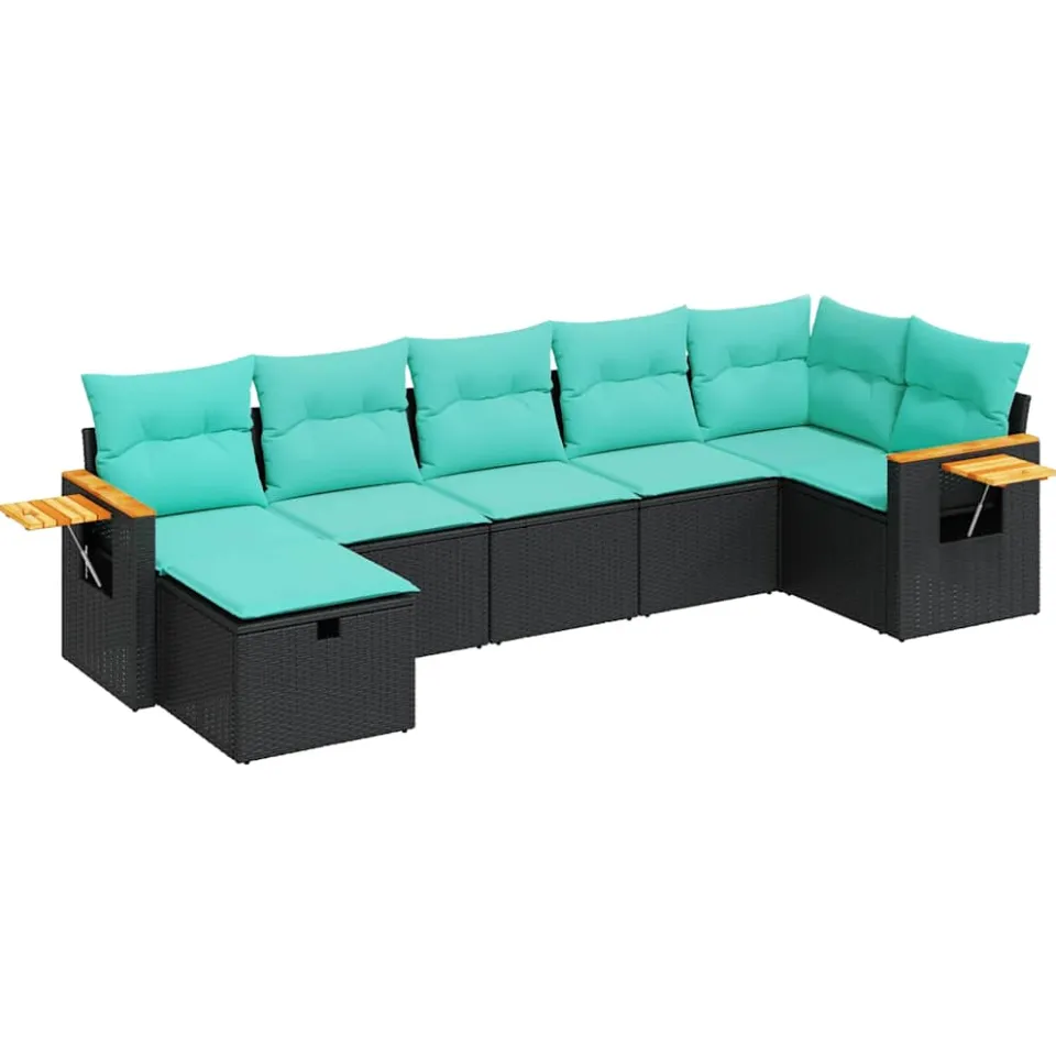 vidaXL 7-delige Loungeset met kussens poly rattan zwart