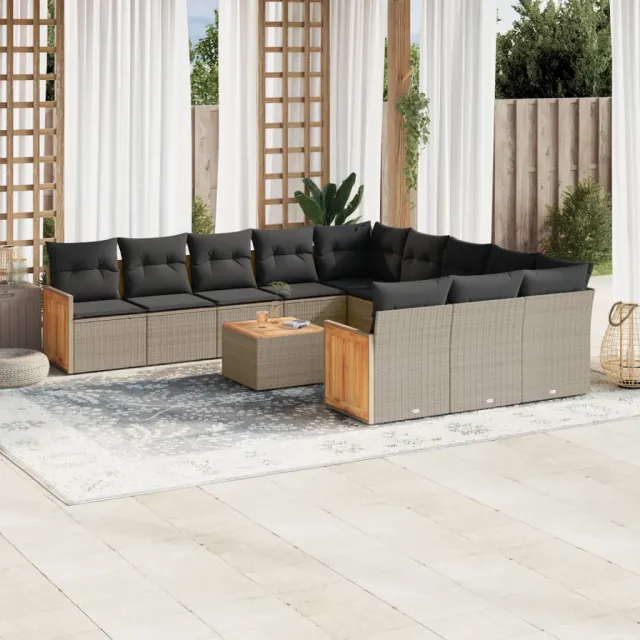 vidaXL 12-delige Loungeset met kussens poly rattan grijs, foto 2