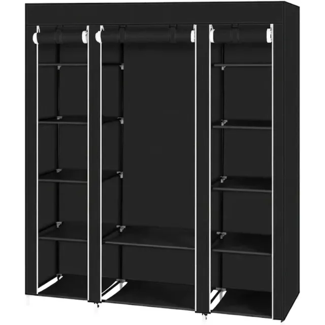 Solvix Draagbare Kledingkast – Stoffen Garderobekast met Opbergplanken – Kleding Organizer voor Slaapkamer – Ritssluiting – 146x44x175 cm Zwart