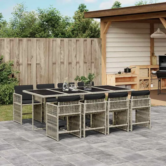 vidaXL 9-delige Tuinset met kussens poly rattan lichtgrijs grijs, foto 2