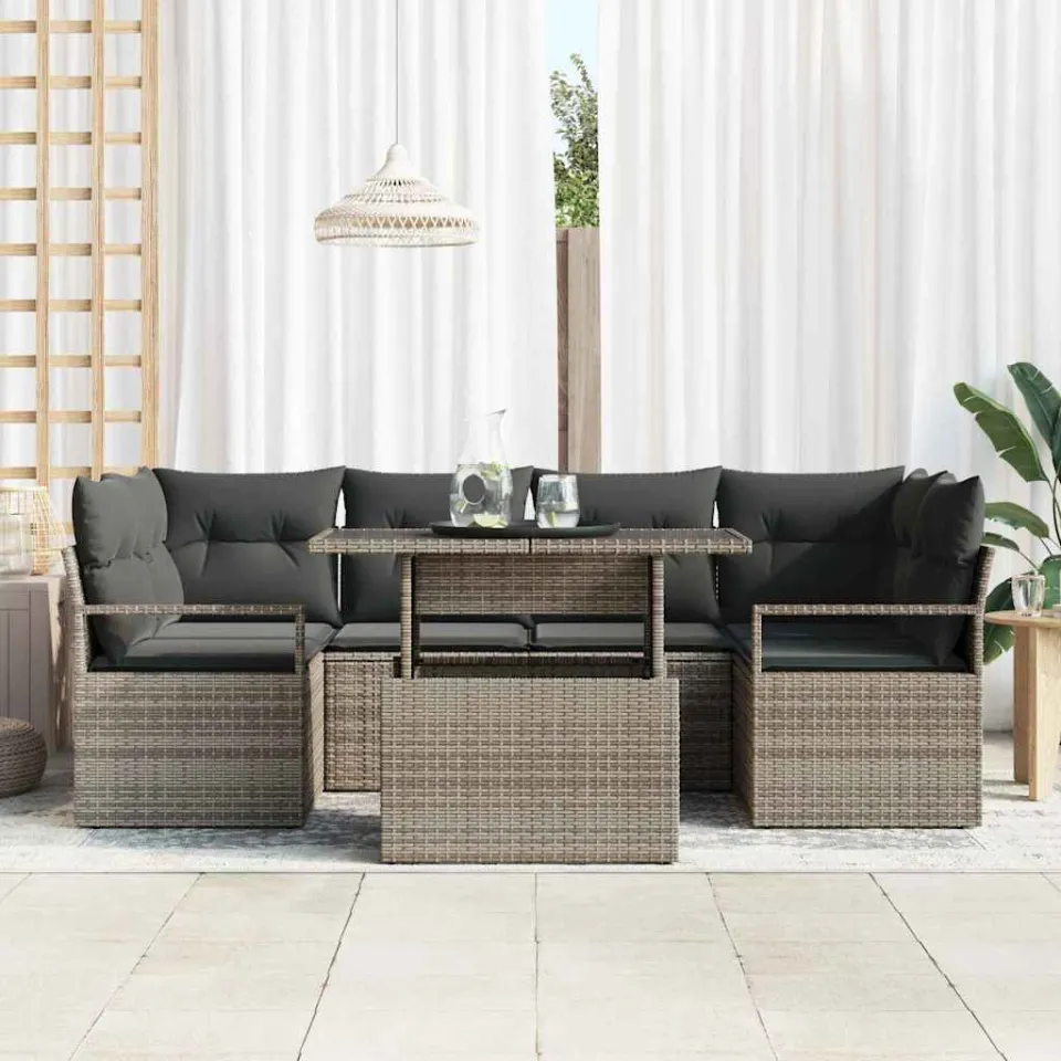 vidaXL Tuin Sofa Set 7 st Grijs Poly riet, foto 3