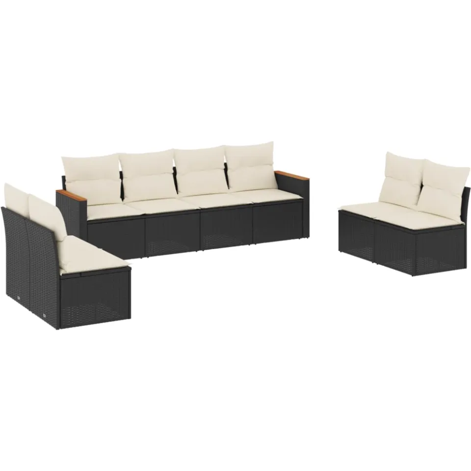 vidaXL 8-delige Loungeset met kussens poly rattan zwart, foto 3