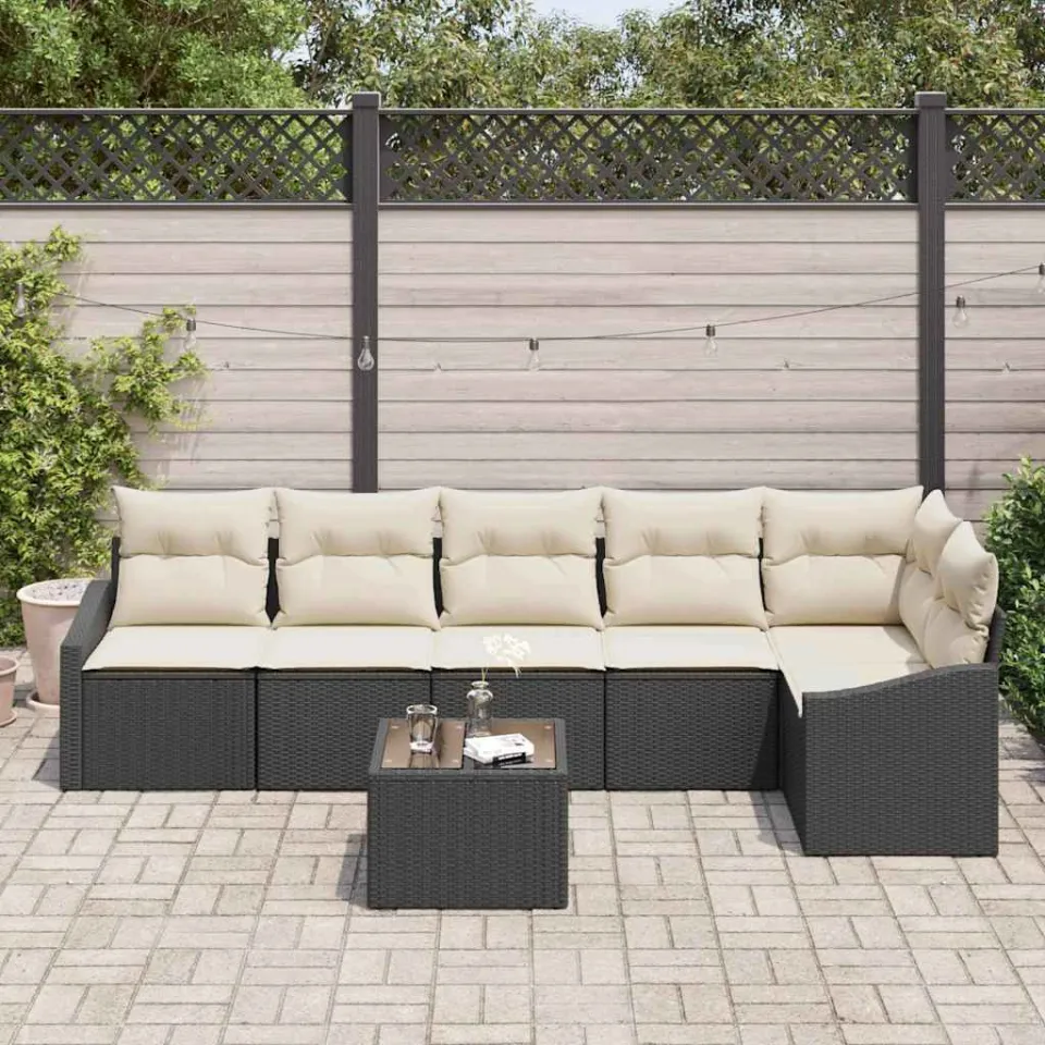 vidaXL Tuinbankenset 7 st Bruin en Crème poly rattan, foto 3