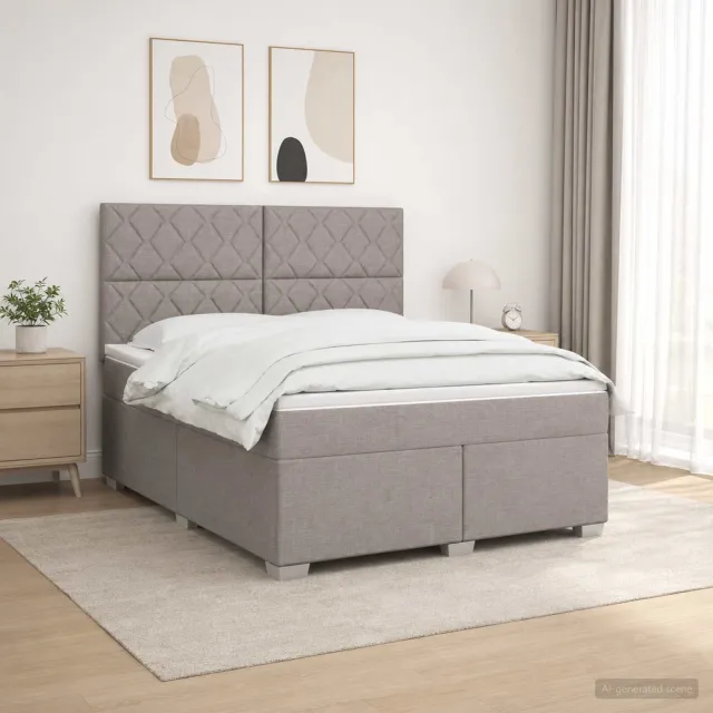 vidaXL Boxspringbed met matras met hoofdeinde Taupe 140 x 190 cm Stof