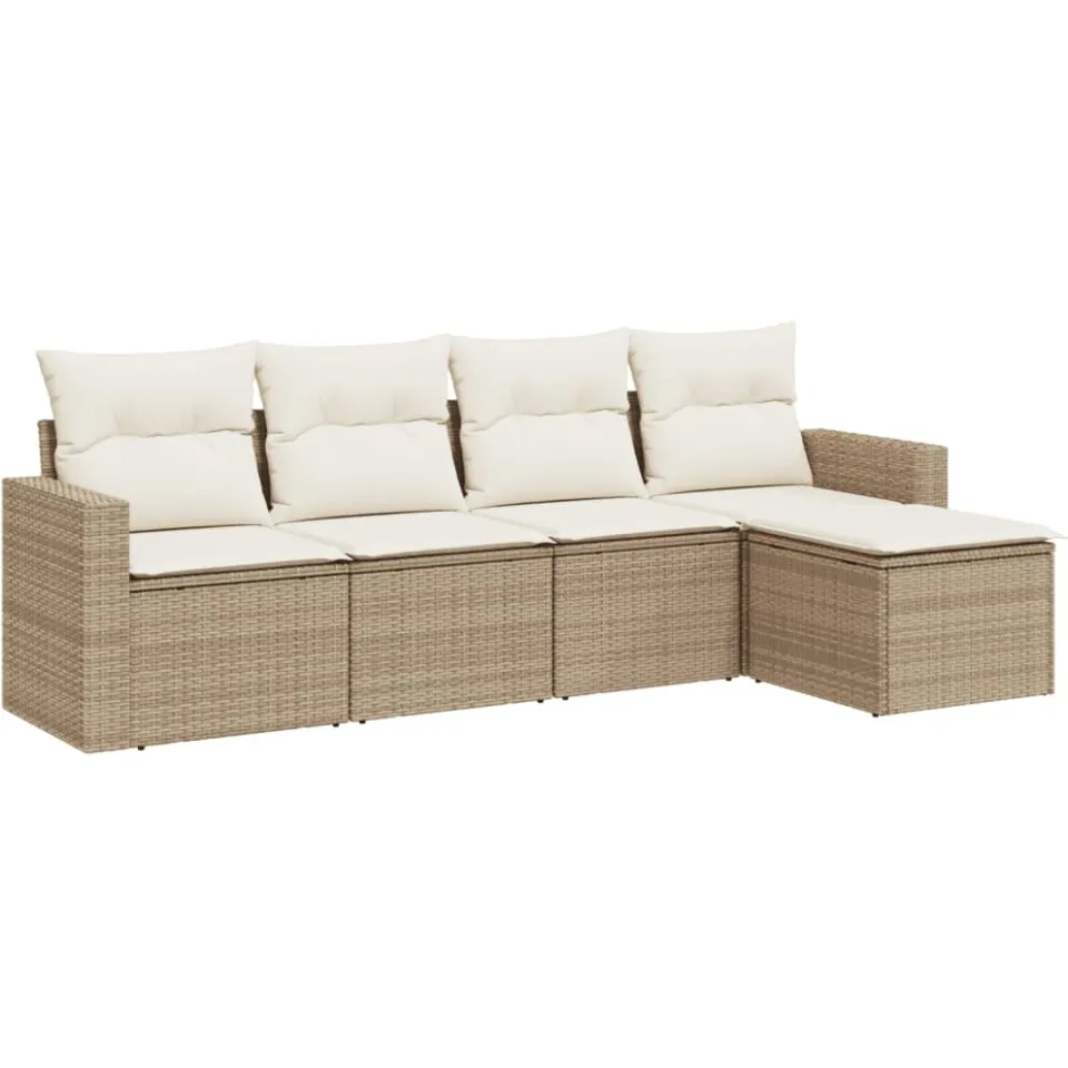 vidaXL 5-delige Loungeset met kussens poly rattan beige, foto 3