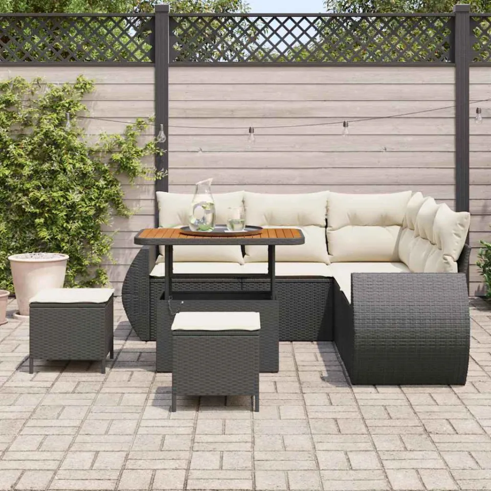 vidaXL Tuinbankenset 8 st Zwart poly rattan, foto 3