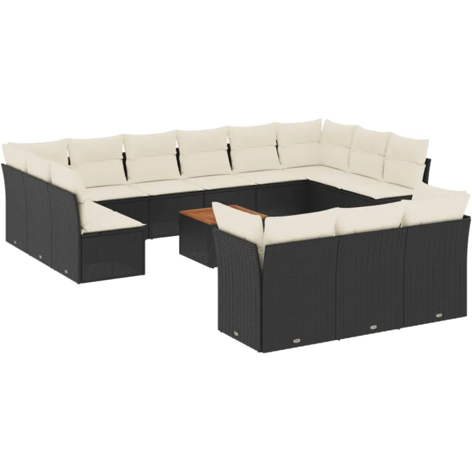 vidaXL 14-delige Loungeset met kussens poly rattan zwart, foto 3