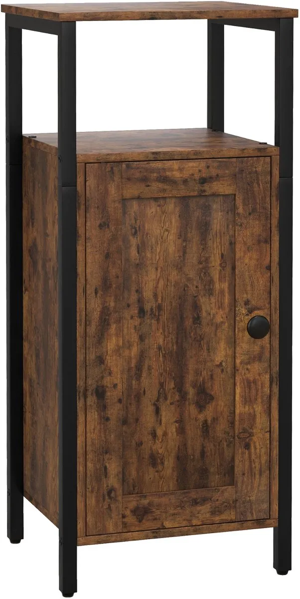 Homona Bijzettafel met opbergruimte - Met 2 open planken en kast met verstelbare plank - 34 x 30 x 80 cm - Rustiek bruin