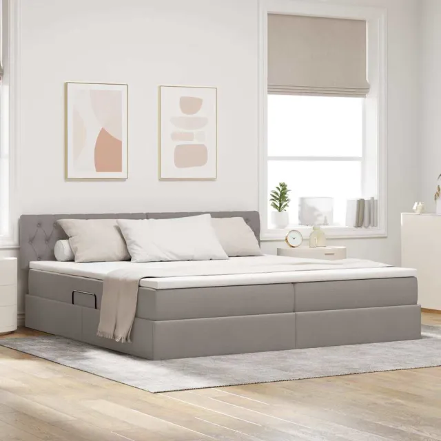 vidaXL LED Opslagbed met Matras Taupe 200 x 200 cm Stof