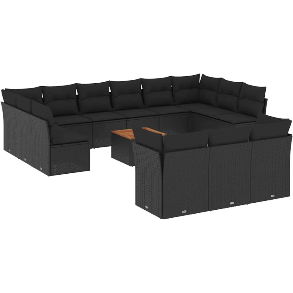 vidaXL 14-delige Loungeset met kussens poly rattan zwart, foto 3