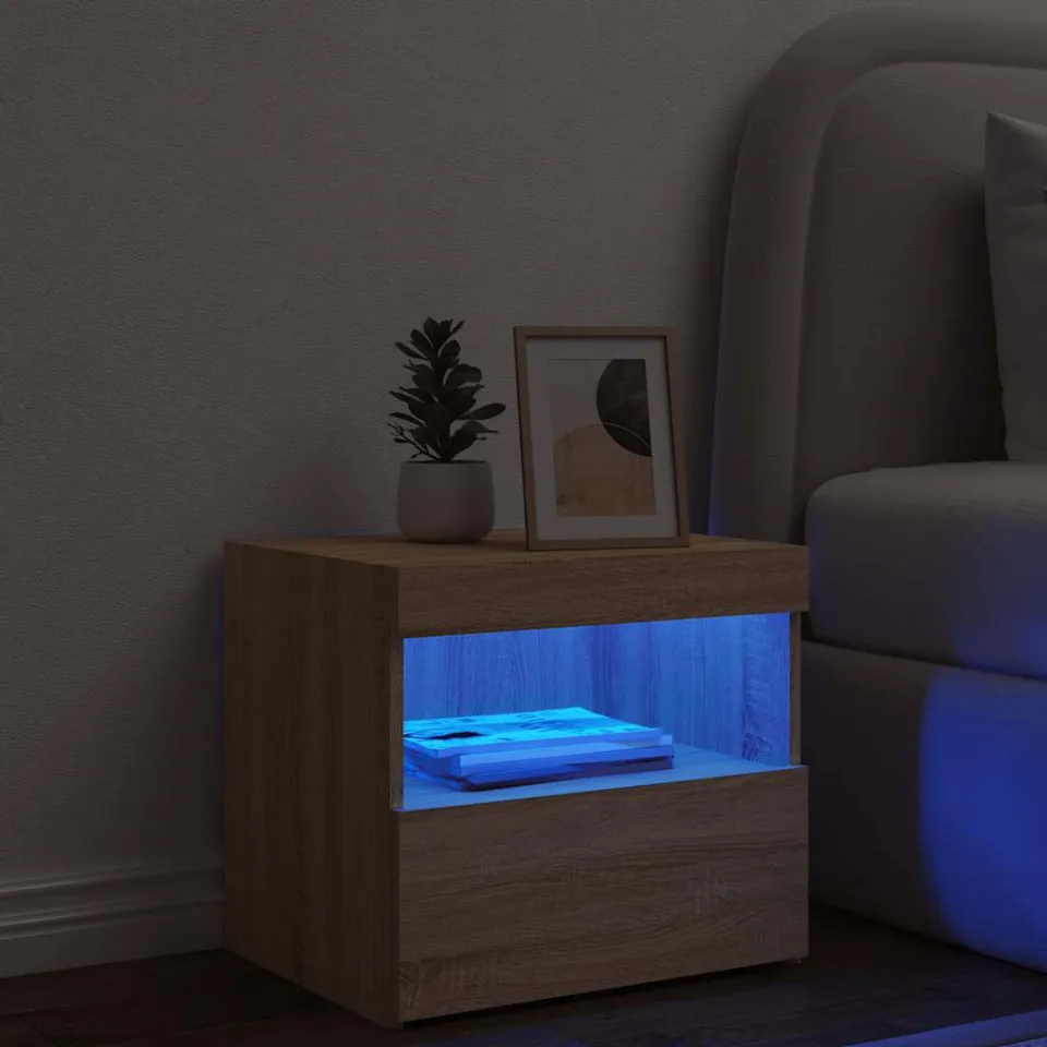 vidaXL Nachtkastje met LED-verlichting 50x40x45 cm sonoma eikenkleurig, foto 4