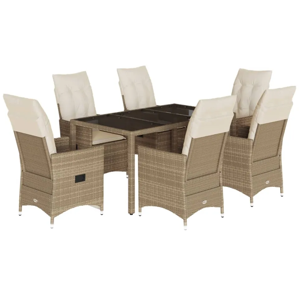 vidaXL 7-delige Tuinset met kussens poly rattan beige, foto 3