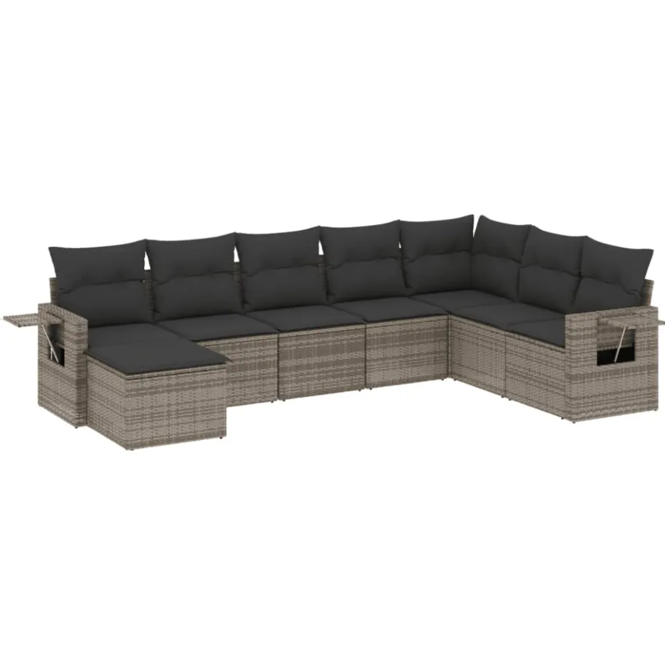 vidaXL 8-delige Loungeset met kussens poly rattan grijs, foto 3