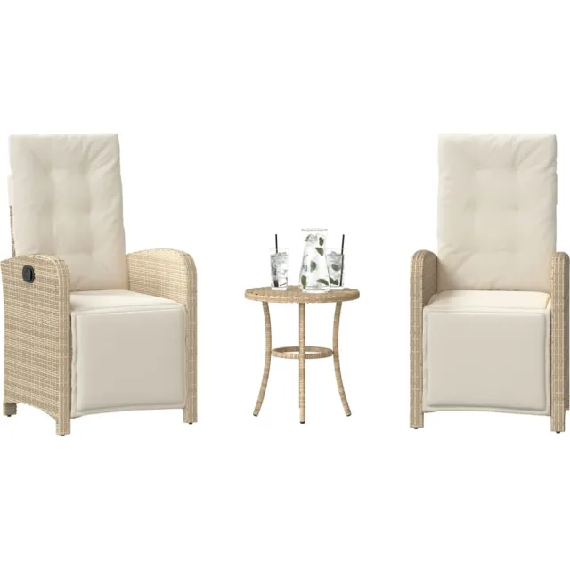 vidaXL 3-delige Bistroset met kussens poly rattan beige