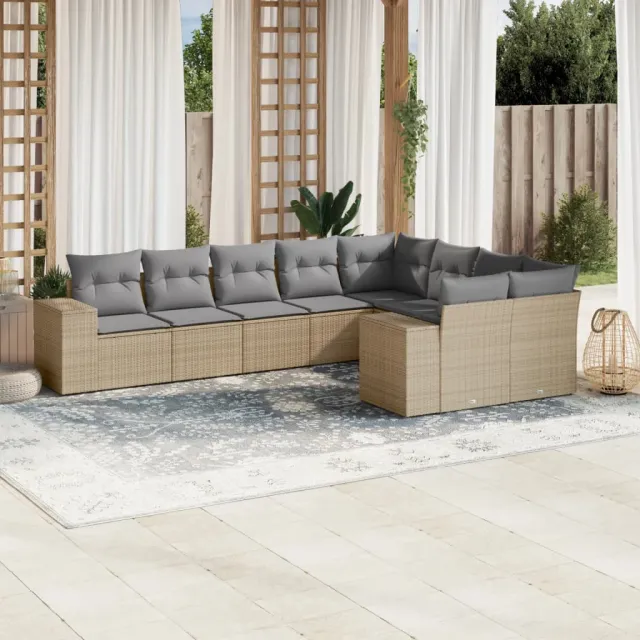vidaXL 9-delige Loungeset met kussens poly rattan beige, foto 2