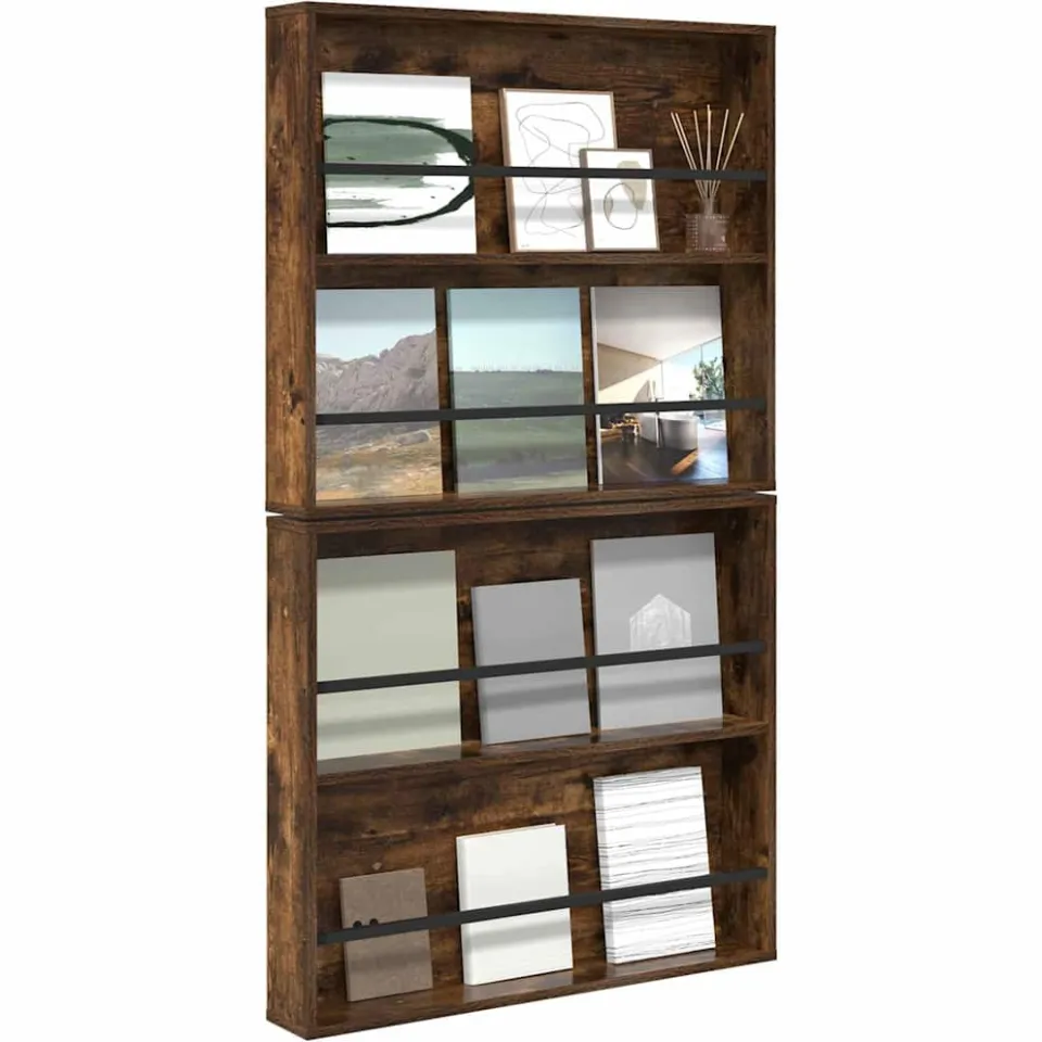 vidaXL Tijdschrift Rek met plank 2 st Gerookt eiken 80 x 12 x 70 cm Bruin