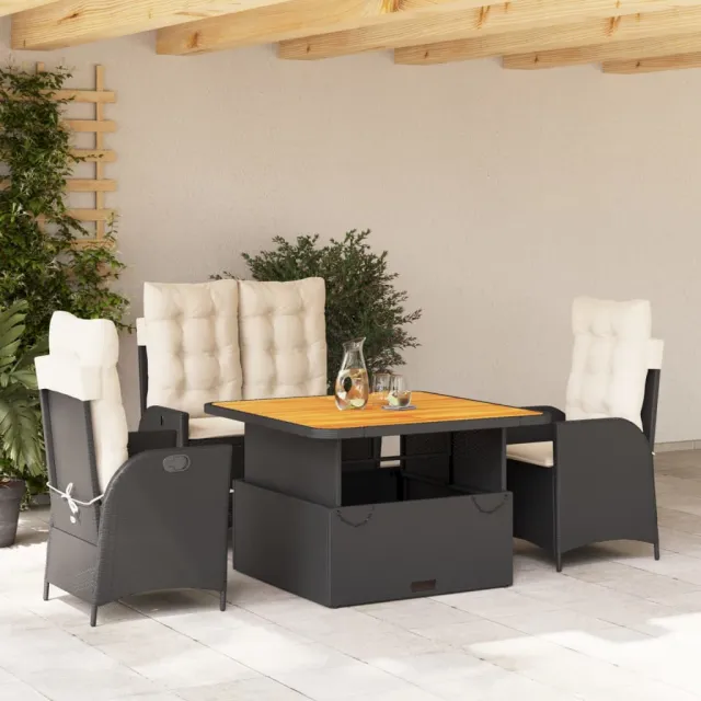 vidaXL 4-delige Tuinset met kussens poly rattan zwart, foto 2