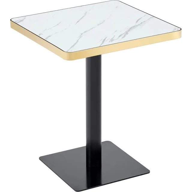 MUVANO Vierkante eettafel 60x60 cm - Bistrotafel met marmerlook - MDF met UV-coating en metalen onderstel - Goudkleurige rand - Voor kleine ruimtes - Wit