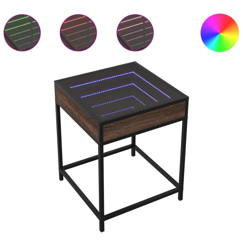 vidaXL Nachtkastje met Infinity LED 40x40x51 cm gerookt eikenkleurig, foto 4