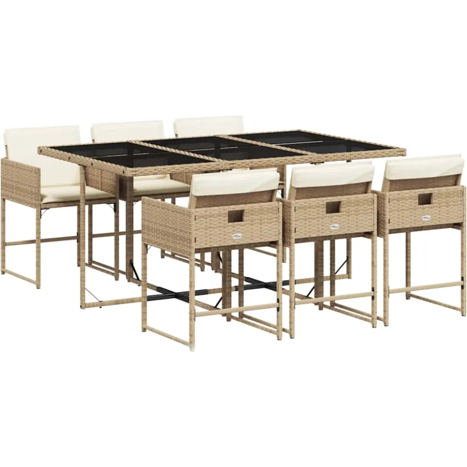 vidaXL 7-delige Tuinset met kussens poly rattan beige, foto 3